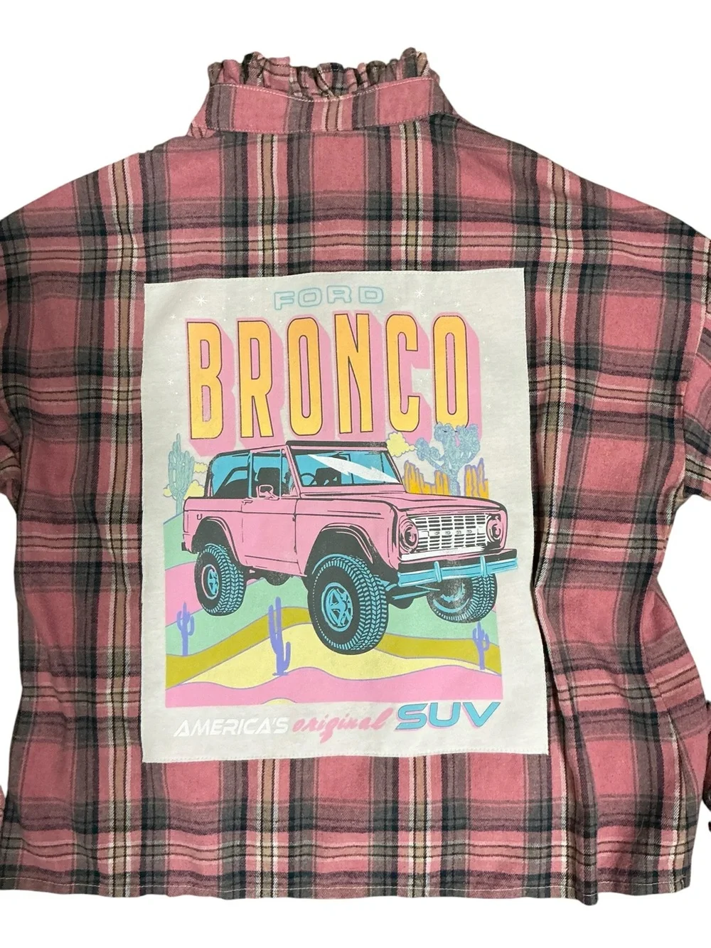 Ford Bronco Upcycled Flannel Tee Shirt Top Unique Boyfriend - Picture 7 of 11